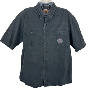 Harley Davidson Black Short Sleeve Biker Button Front Polo L